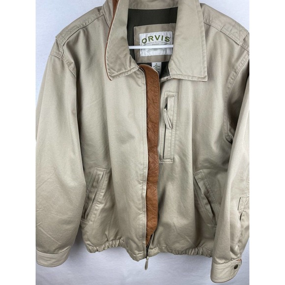 ORVIS Men’s M Jacket Leather Trim - Collar/Cuff Outdoor Work Canvas Tan Brown - Picture 3 of 5